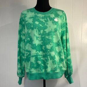 Marled Tie Dye Shamrock Sweatshirt | Green Crewneck Lucky Clover | Size XL